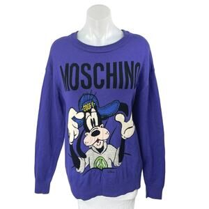 Moschino H&M Disney Goofy 100% Wool Purple Long Sleeve Sweatshirt Sweater Top L